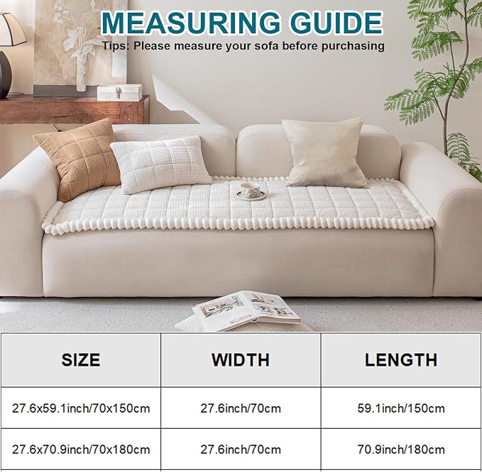KRFOONN Couch Cover for Dogs Washable Pet Couch Covers for 3 Cushion Sofas Non-Slip Dog Sofa Protectors Cushion Covers Soft Sofa Slipcovers Cushion Protector for Pets (Style B-Beige, 27.6" x 70.9") - Image 5