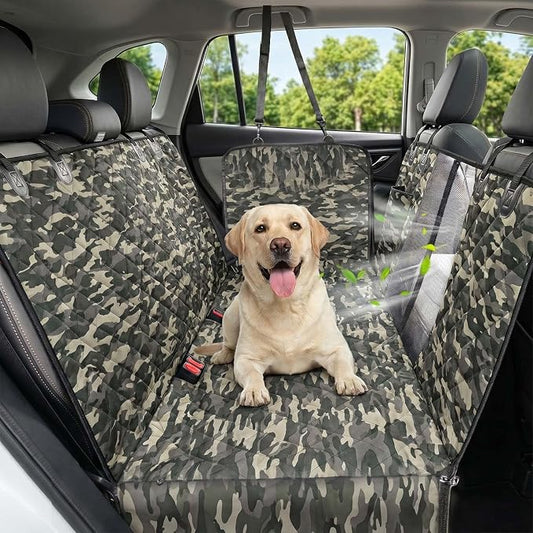 Dog Car Seat Cover, 600D Heavy Dute Car Seat Cover for Dogs Pets, 100% Waterproof Anti-Scratch Nonslip Dog Hammock for Cars, Seat Covers Protector with SeatBelt for Sedan SUV Truck Standard Camo by Victoper