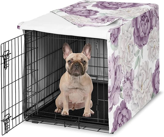Sweet Jojo Designs 30in. Small/Medium Dog Crate Cover (Purple Boho Floral) for Girls Pet Cage, Kennel Covers (Shabby Chic Bohemian, Vintage Garden, Watercolor Flower, Nature, Elegant, Pastel Lavender) by SweetJojoDesigns