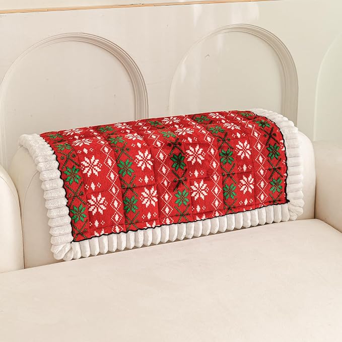 Plush Sofa Cover, Pet Couch Covers for Recliner&Chair, Sofa Covers for Pets Washable, Non-Slip Christmas Couch Cover for Dogs, Dog Couch Protecto for Christams(1PC, Light Red, 27.6"×27.6") by PJLZJFBY
