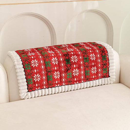 Plush Sofa Cover, Pet Couch Covers for Recliner&Chair, Sofa Covers for Pets Washable, Non-Slip Christmas Couch Cover for Dogs, Dog Couch Protecto for Christams(1PC, Light Red, 27.6"×27.6") by PJLZJFBY