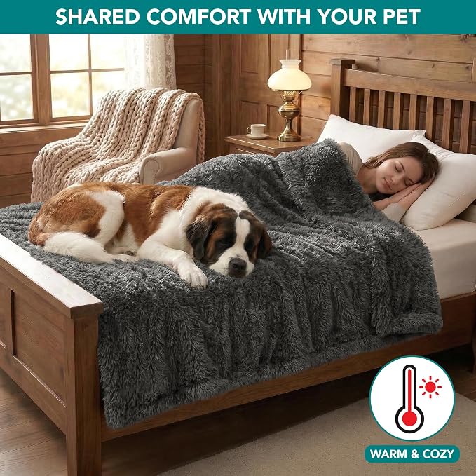 PetAmi Fluffy Waterproof Dog Blanket for Couch and Bed, Reversible Sherpa Pet Throw, Pee Proof Furniture Protector Sofa Cover, Washable Cat Blanket for Medium Large Dogs and Cats (Grey, 60x80) - Image 5