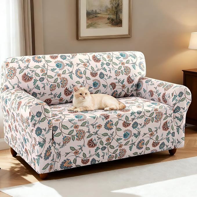 H.VERSAILTEX Printed Loveseat Covers 2 Cushion Couch Covers for Sofa Floral Pattern Love Seat Couch Covers High Stretch Sofa Cover Super Soft Couch Protector for Dogs(Cottage Charm,Loveseat) - Image 2