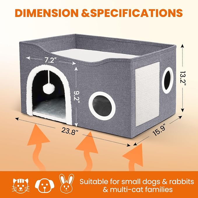 Indoor Heated Cat House, Adjustable Temperature Cat Heating Bed with Timer and Chew Resistant Cord, Large Cat House with Heating Pad for Small Medium and Large Cats - Image 2