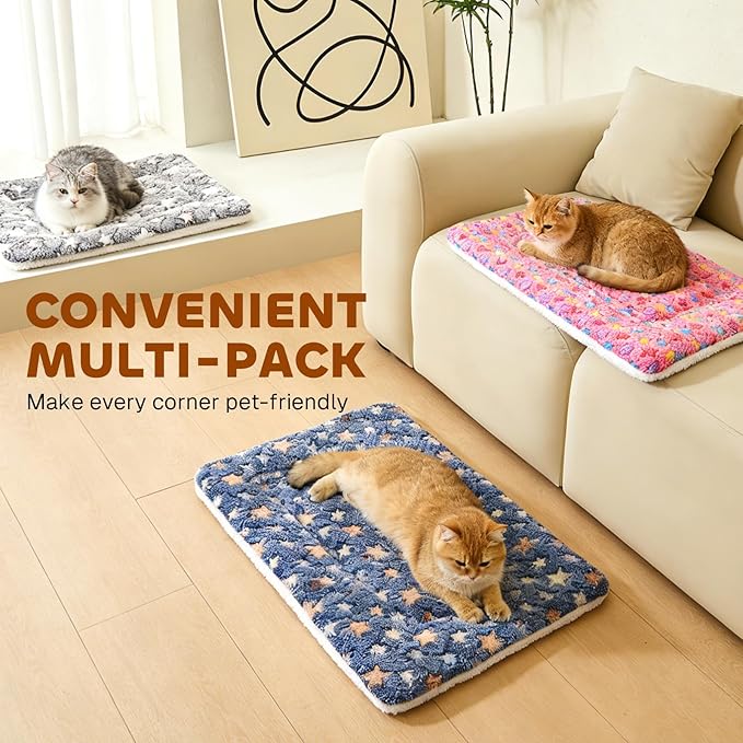 Mora Pets Cat Bed Dog Crate Pad Ultra Soft Pet Bed with Cute Star Print Washable Reversible for Small Dogs 14 x 17.5 inch 2 Pack Pink and Dark Blue - Image 3