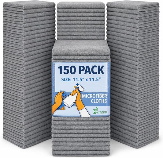GREEN LIFESTYLE Microfiber Cleaning Cloth 11.5" x 11.5" 150 Pack - Edgeless Microfiber Towels for Cars, Cleaning Rags, Lint Free Car Microfiber Towel, Reusable Cleaning Cloths for House, Garage (Grey) by GreenLifeStyle