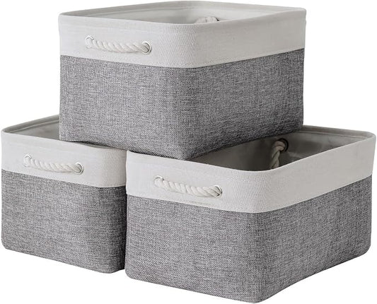 TheWarmHome Storage Bins for Shelves - 13.8L×9.8W×6.7H inch 3 Pack Medium Collapsible Storage Baskets for Organizing | Fabric Storage Cubes for Linen Closet Toy Home (White&Grey) by TheWarmHome