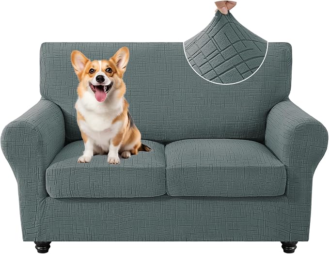 CYCMCAO 3 Piece Stretch Sofa Cover Couch Covers for 2 Cushion Couch, Non Slip Loveseat Covers, Sofa Covers Washable with Elastic Bottom for Kids, Dogs (Sage Green), 55"-69" (2 Cushion Loveseat) by CYCMACOHOME