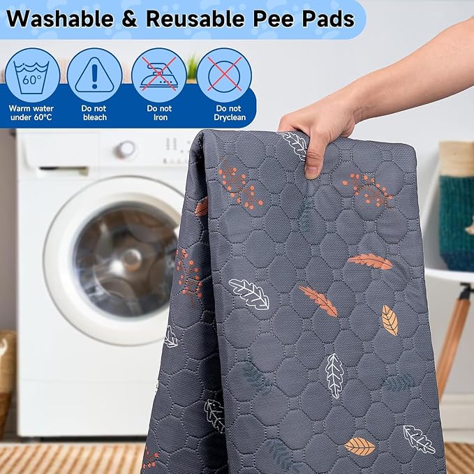 Sunheir Washable Pee Pads for Dogs Large 24" x 72" 2-Pack Reusable Puppy Pads Pet Training Pads, Absorb Dog Mats, Whelping Pad, Non-Slip Protects Against Urine Leakage, Runner Rug (Leaves - Deep Grey) - Image 3