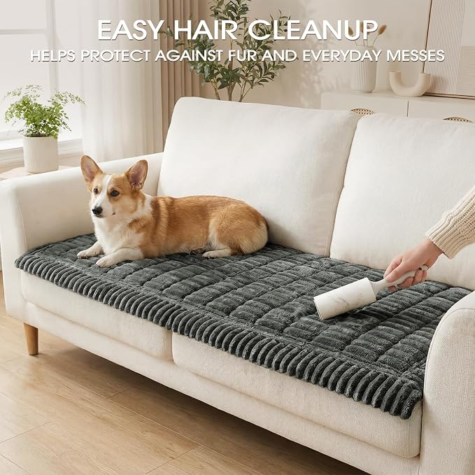 Non-Slip Washable Couch Cover for Dogs, Soft Thick Ribbed Flannel | 27.6"x82.7", Dark Gray, 0.8" Thick, Rubber Dot Backing, Pet-Friendly Protector for Sofa, Floor, Window Seat, Car or Camping - Image 5
