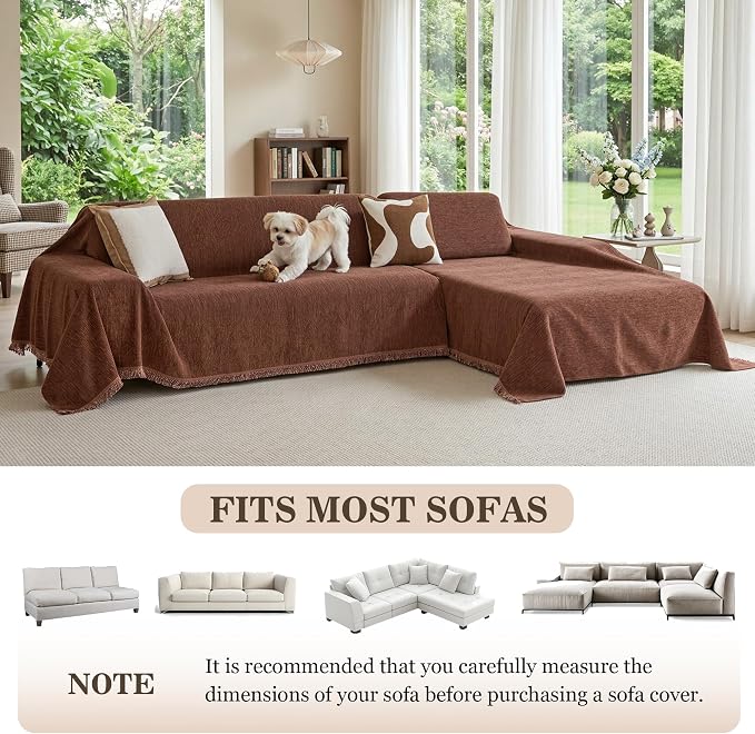 MEETSKY Couch Cover Sofa Covers Washable Chenille Dog Couch Cover, Multi-Use Furniture Sofa Throw Cover, Soft Sofa Slipcovers Universal Couch Covers for Pets, 71" x 118", Reddish Chocolate - Image 5