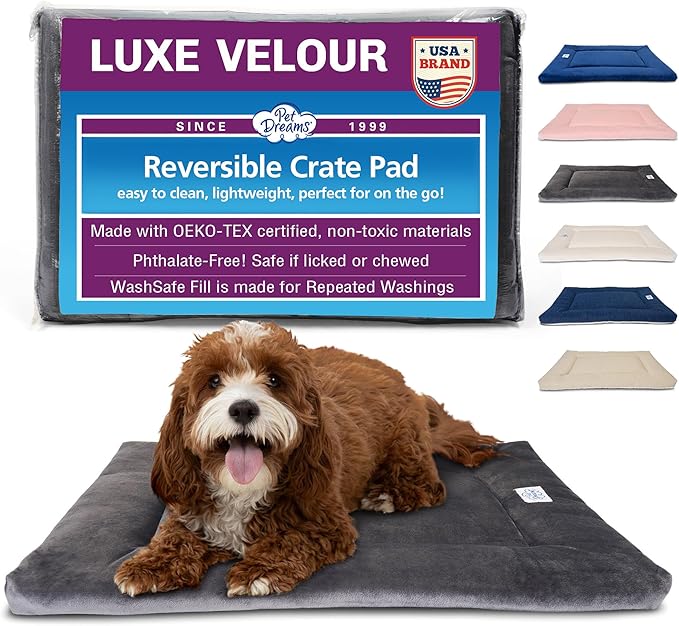 Pet Dreams Dog Crate Pad - Washable Kennel Mat, Crate Pads for Dog Cages, Non-Toxic, Flat Indoor Cat Bed, Fits iCrate 18, 24, 30, 36, 42, 48 Inches (Grey, X Small, 18") by PetDreams