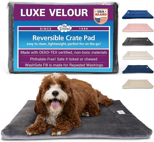 Pet Dreams Dog Crate Pad - Washable Kennel Mat, Crate Pads for Dog Cages, Non-Toxic, Flat Indoor Cat Bed, Fits iCrate 18, 24, 30, 36, 42, 48 Inches (Grey, Medium, 30") by PetDreams