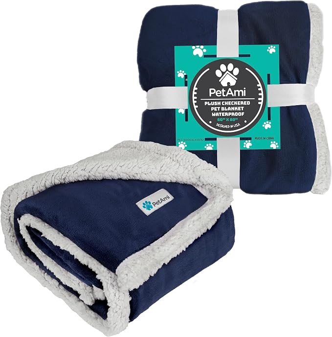 PetAmi Waterproof Dog Blanket for Couch, Pee Proof Sherpa Fleece Reversible Pet Throw, Furniture Protector for Bed Sofa Kennel, Soft Washable Cover for Small Medium Dog Puppy Cat, 29x40 Navy Blue - Image 7