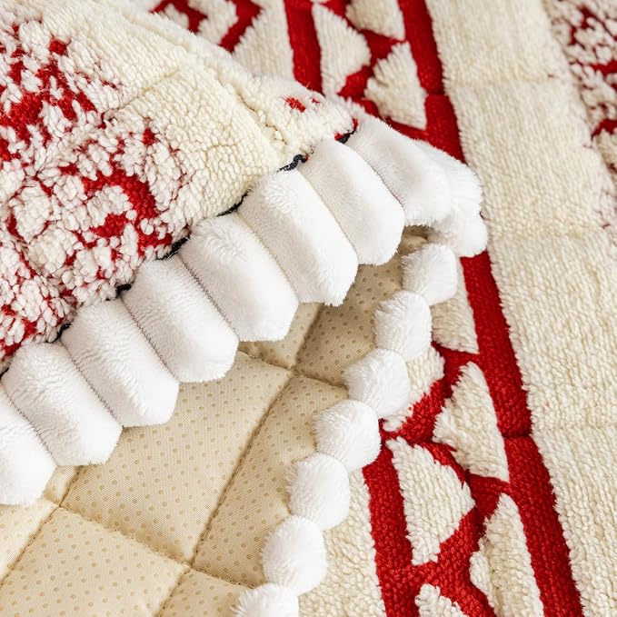 VClife Boho Couch Cover, Soft Fuzzy Couch Covers for Dog, Non-Slip Furniture Protector, Washable Durable Sofa Covers for Couch/Bench, Tribal White Red Geometric Slipcover, 27.6" x 59.1" - Image 5