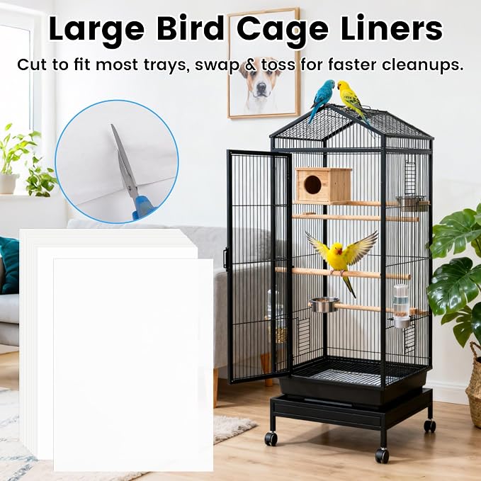 17.7x13.8in Bird Cage Liners - 200 Sheets Pre-Cut Disposable Cage Tray Liners, High Absorbent Non-Woven Pads for Parrots, Cockatiels and Small Animals - Image 3