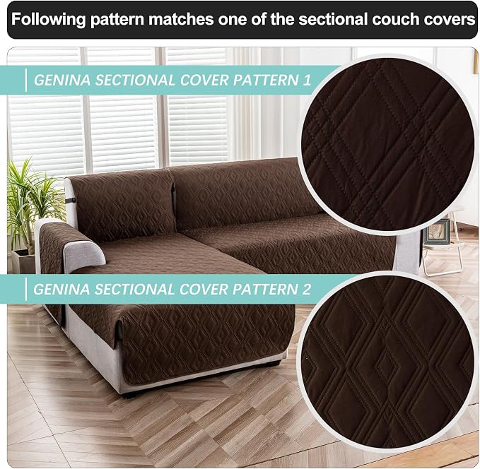 Genina Waterproof L Chaise Sectional Cover for Kids Pets (Chocolate, Large) | Reversible Design,Anti-Slip Fit,Blocks Pet Hair and Scratches,Stain-Resistant & Easy Install,Machine Washable - Image 7