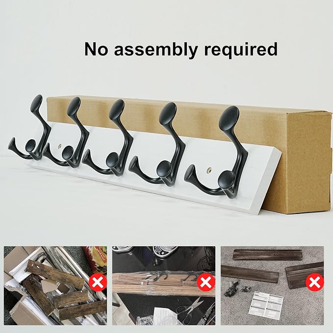 SKOLOO 24-Inch White Wood Coat Rack Wall Mount with 5 Triple Hooks - Ideal for Family Entrances, Classrooms, and Pet Supplies Storage - Perfect Coat Hooks for Wall - Image 5