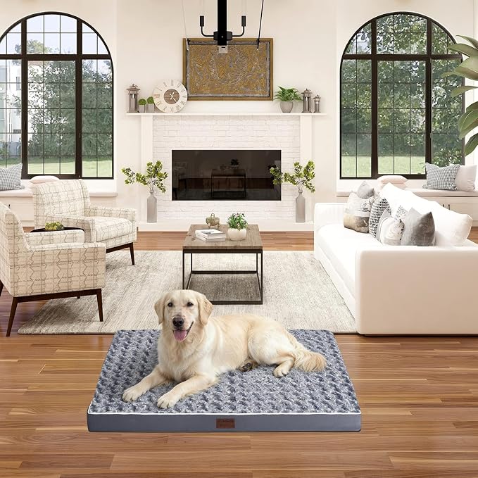 Grey 47''x29''x4 Large XXL Orthopedic Rose Plush Cover Dog Bed | Soft, Waterproof, Egg Foam, Pet Crate Beds Mat, Kennel Pads, Removable Washable Cover,Non-Slip Bottom,Anti-slip oxford fabric - Image 3
