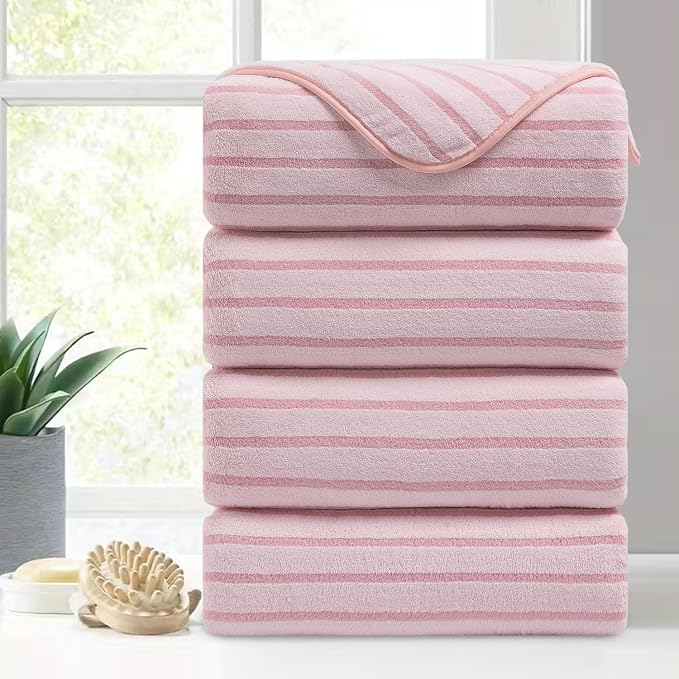 Mistyrose Bath Towels,4 Pack Pink 35"x70" Large Bath Towels Microfiber Absorbent XL Bath Sheets Super Soft Towels for Bathroom Quick Dry Oversized Shower Towels for Family Hotel Spa Gym by Mistyrose