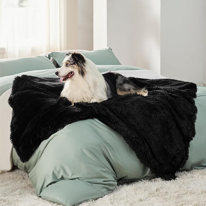 Bedsure Waterproof Dog Blankets for Large Dogs, Fluffy Faux Fur, 50×60" | Plush Fuzzy Reversible Pet Blankets for Couch and Dog Bed, Soft Calming Throw Cat Blanket Washable, Dog Gift, Black - Image 10