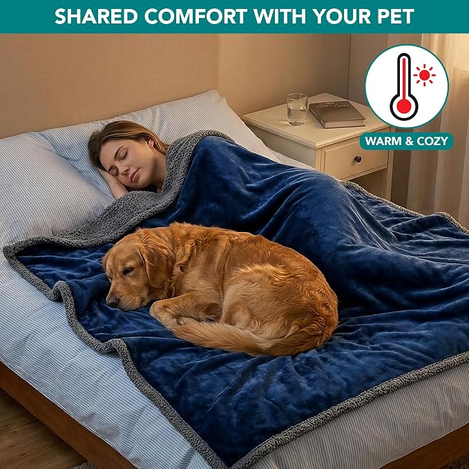 PetAmi Waterproof Dog Blanket for Couch, Extra Large 80x60, Pee Proof Sherpa Fleece Reversible Pet Throw, Furniture Protector for Bed Sofa Crate Kennel, Soft Washable Cover for Dog Cat, Blue Grey - Image 4