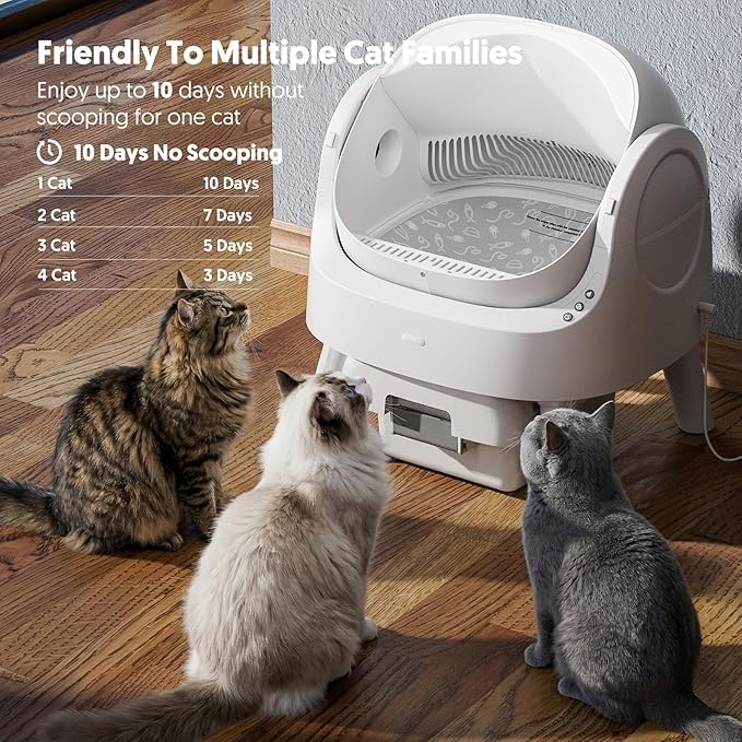 PetPivot Self Cleaning Litter Box, Open Top Automatic Litter Box for Multiple Cats, Multiple Layer Safety Protection, Liners and Mat Included, White - Image 5