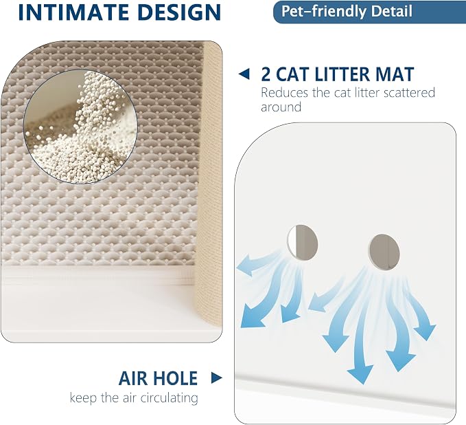 Litter Box Cabinet, Hidden Cat Litter Box Furniture with Dual Compartments, Odor Control & Scratch-Resistant Panels, Compact Enclosure for Multiple Cats, White Black Grey - Image 5