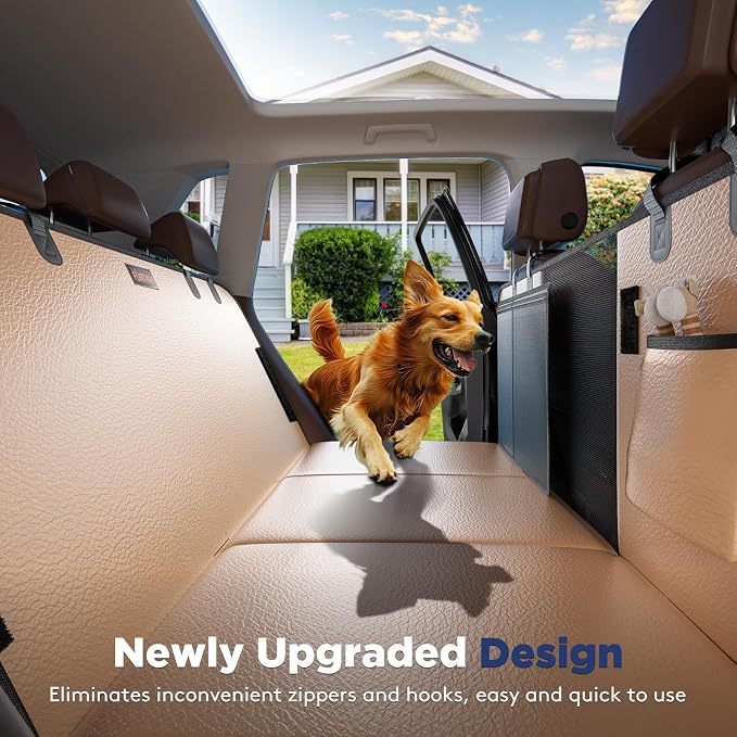 FURTIME Dog Car Seat Cover for Back Seat, PU Leather Back Seat Extender | Hard Bottom Holds 400LBS, Waterproof Anti-Scratch, Large Space Back Seat Pet Cover for Car, SUV, Small Truck, Brown - Image 2