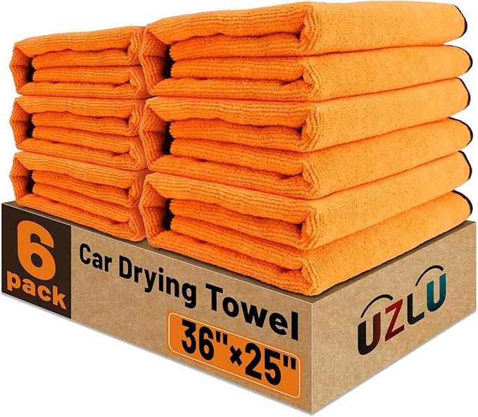6 Pack Microfiber Towels for Cars, 36" x 25" Dual-Sided Car Drying Towel | 450 GSM Highly Absorbent, Lint-Free Microfiber Cleaning Cloths for Scratch-Free Drying, Detailing, Buffing, Polishing Cars by UZLUbuywithconfidence