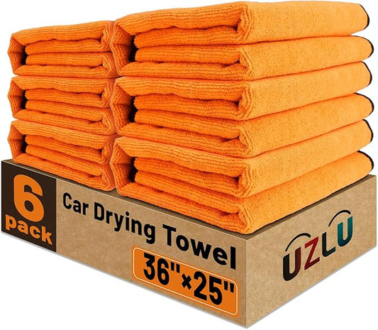 6 Pack Microfiber Towels for Cars, 36" x 25" Dual-Sided Car Drying Towel | 450 GSM Highly Absorbent, Lint-Free Microfiber Cleaning Cloths for Scratch-Free Drying, Detailing, Buffing, Polishing Cars by UZLUbuywithconfidence