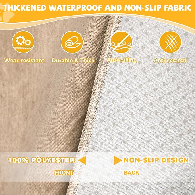 Waterproof Non-Slip Couch Cover for Pets & Dogs, Khaki 79" x 150" | Pet Sofa Cover, Washable, Pet Friendly, Anti Cat Scratch, Furniture Protector, for 3 Cushion Couch Sectional L Shaped Sofa - Image 5
