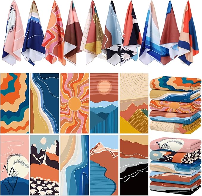 EBOOT 10 Pack Oversized Beach Towel Set Extra Large Pool Towels Microfiber Quick Dry Swim Blanket for Adult Women Men Face Hand Body Bath Travel Pool(Earthy Color,28 x 59 Inch,Boho Style) by eBoot
