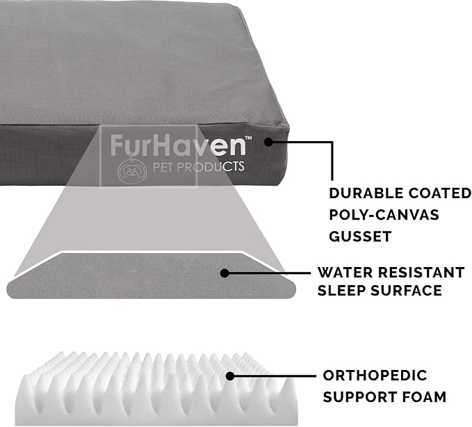 Furhaven Water-Resistant Orthopedic Dog Bed for Medium/Small Dogs w/ Removable Washable Cover, For Dogs Up to 35 lbs - Indoor/Outdoor Logo Print Oxford Polycanvas Mattress - Stone Gray, Medium - Image 4