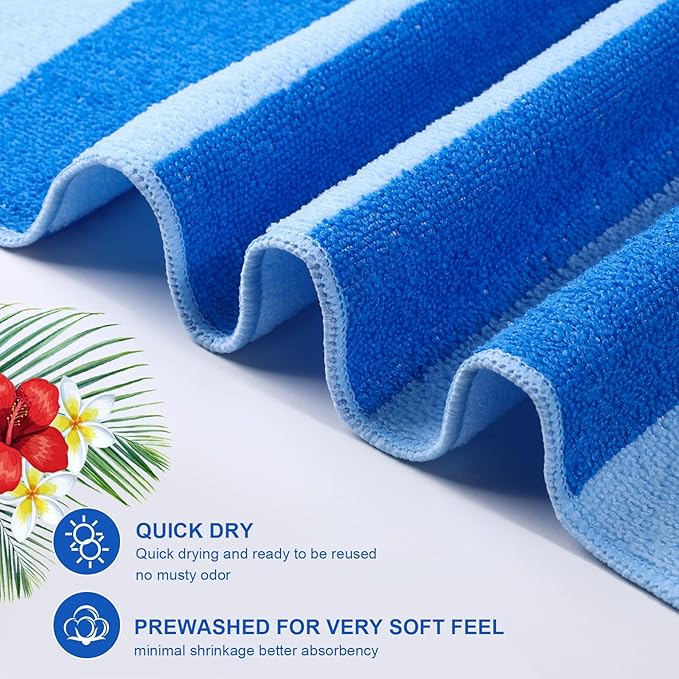 EBOOT 10 Pack Oversized Beach Towel Set Extra Large Pool Towels Microfiber Quick Dry Swim Blanket for Adult Women Men Face Hand Body Bath Travel Pool(Mixed Color,36 x 72 Inch,Fresh Stripe) - Image 3