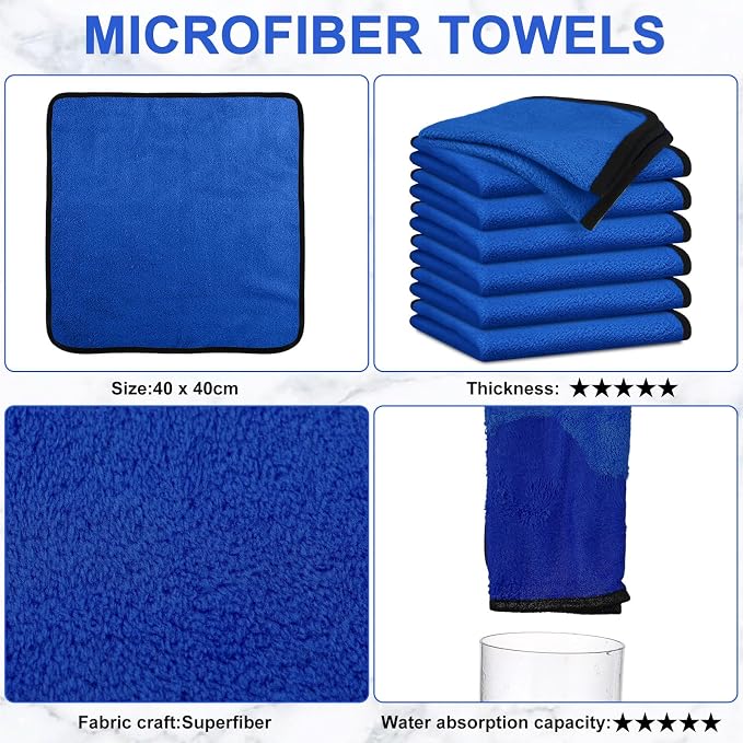 Tallew 40 Pcs Blue Microfiber Towels: 16"x16" Microfiber Drying Towels Bulk Micro Fiber Car Cleaning Cloth for Cars Drying Washing Polishing Cleaning Household Supplies - Image 3