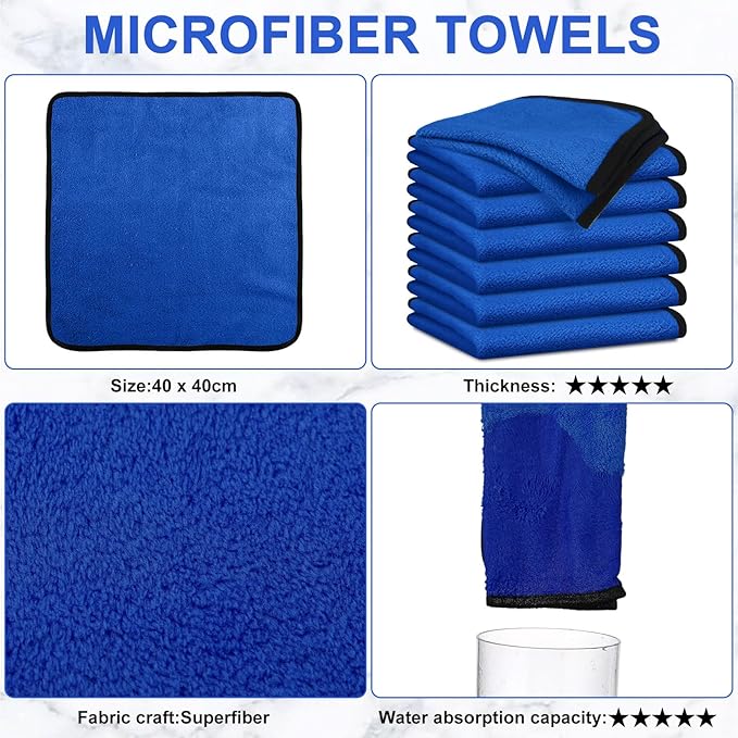 Tallew 60 Pcs Blue Microfiber Towels: 16"x16" Microfiber Drying Towels Bulk Micro Fiber Car Cleaning Cloth for Cars Drying Washing Polishing Cleaning Household Supplies - Image 4