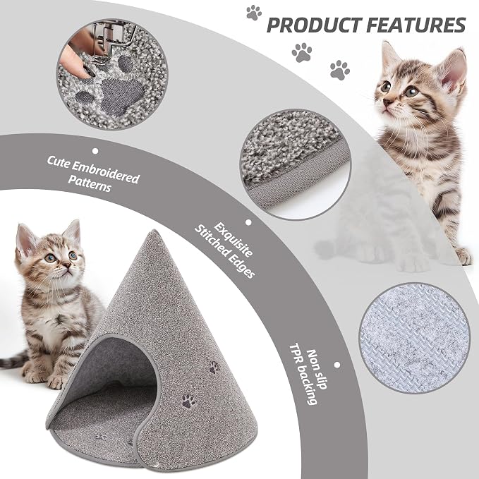BEQHAUSE Cat Beds for Indoor Cats, Cat Cave Bed with Non-Slip Bottom, Grey | Anti-Scratch Cat House Cat Tent for Kittens and Small Dogs, Foldable Kitten Hideaway Machine Washable, 22.8 * 22.8 * 20.8in - Image 6