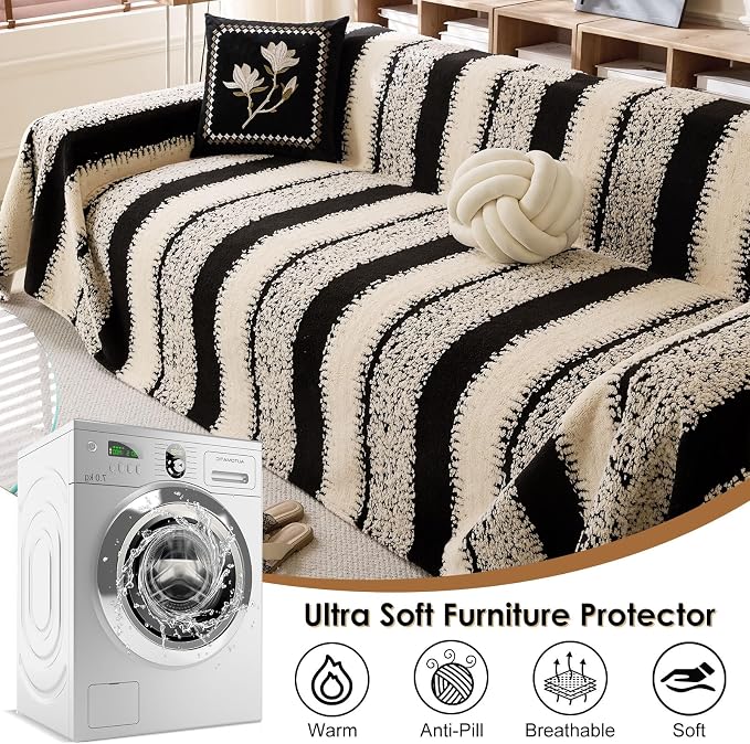 Sherpa Fleece Oversized Couch Cover for 3-4 Cushion Sofa, Gray 71" x 150" - Pet Proof Sofa Covers Heavy Duty Scratch Resistant Pet Friendly Furniture Cover - Easy Install, Machine Washable - Image 5