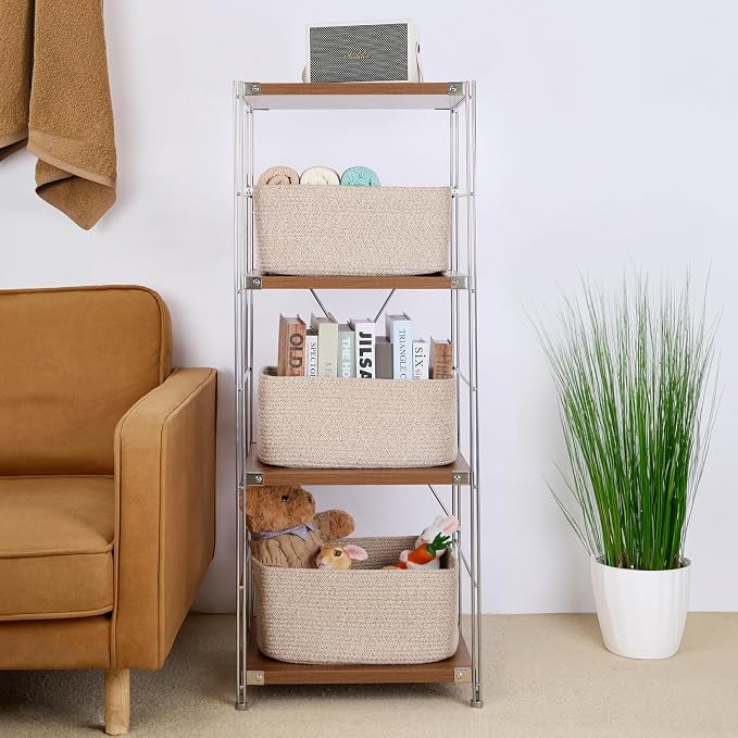 MiniArk Large Storage Baskets for Shelves, 17 x 13 x 7.5” Closet Organizers Bins for Clothes Blanket Towels, Baby Nursery, Toy Baskets Box, Woven Rope Baskets, 3 Packs Mixed Brown - Image 4