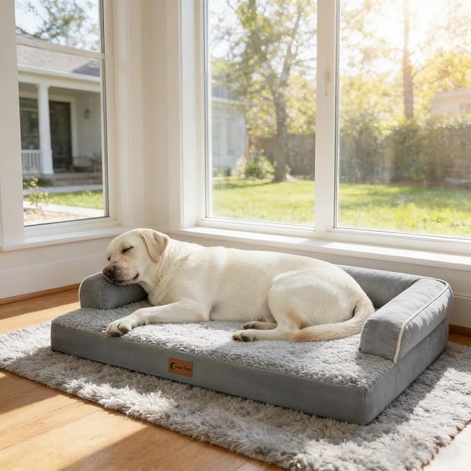 Waterproof Orthopedic Dog Bed for Extra Large Dogs, 53x42in, Grey | Orthopedic Foam Relieves Joint Pressure, Bolsters Supports Head And Neck, Washable Cover, Non-Slip Bottom - Image 10