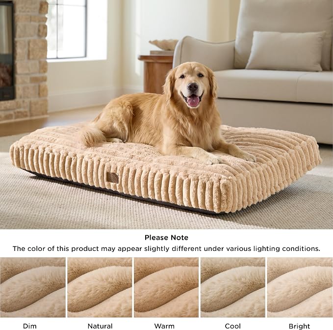 Bedsure ComfyFleece™ Fluffy Balanced Support Large Dog Bed for Crate,35x22 | Golden Ratio Chopped Foam & PP Cotton, Home Decor,Waterproof Liner, Removable Washable Cover, Nonslip Bottom,Sandy Beige - Image 6