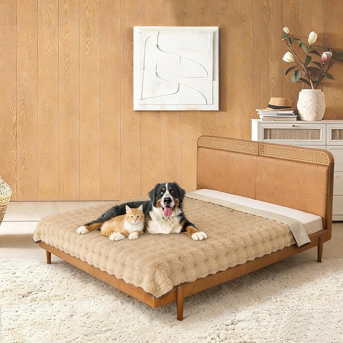 Waterproof Dog Bed Cover, Dog Pad Soft Plush Pet Blanket with Anti-Slip Back for Bed Couch Sofa, Furniture Protector for Small, Medium and Large Dogs and Cats (Light Brown-Bubble, 82"x82") by SNUGGLESINTO
