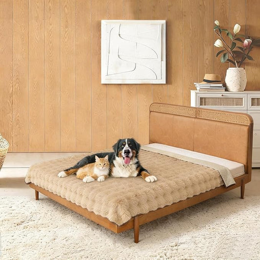 Waterproof Dog Bed Cover, Dog Pad Soft Plush Pet Blanket with Anti-Slip Back for Bed Couch Sofa, Furniture Protector for Small, Medium and Large Dogs and Cats (Light Brown-Bubble, 82"x82") by SNUGGLESINTO