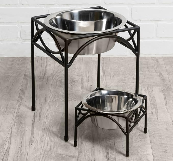 Regal Single Bowl Raised Feeder - Elevated Feeding Station - Metal, Wrought Iron Dog Bowl, Best Single Diner, Pet Bowl for Small, Medium, Large and XL Dogs - NMN Designs (Small - 5"" Tall), Black - Image 3