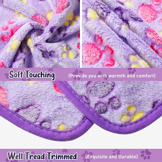 Tatuo 4 Pack Fleece Dog Blankets for Puppy Cats Multi-Size Sleep Mat for Pet Guinea Pig Soft Washable Warm Crate Bed Puppy Teething Toys Print Pattern Blanket Indoor(Purple,30 x 20.5 Inch,Paw) - Image 2
