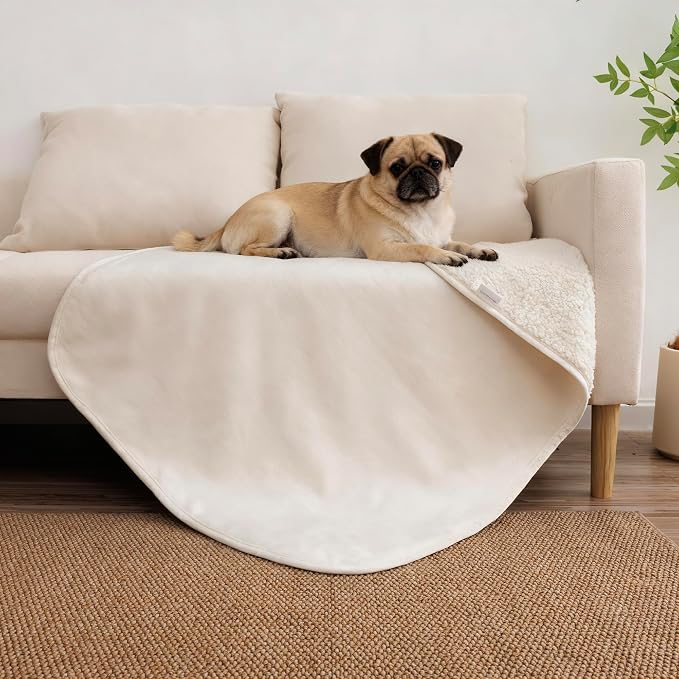 Waterproof Blanket for Dogs - Pet Throw as Furniture Protector | Cozy Sherpa & Smooth Velvet, Reversible and Machine Washable, for Couch, Bed, or Travel, 30"x40", Beige by TuffeelHome