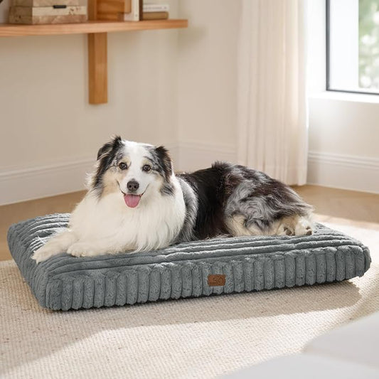 Bedsure ComfyFleece™ Fluffy Balanced Support XL Dog Bed for Crate,41x27 | Golden Ratio Chopped Foam & PP Cotton, Upscale Home Decor,Waterproof Liner, Removable Washable Cover, Nonslip Bottom,Grey by BEDSURE