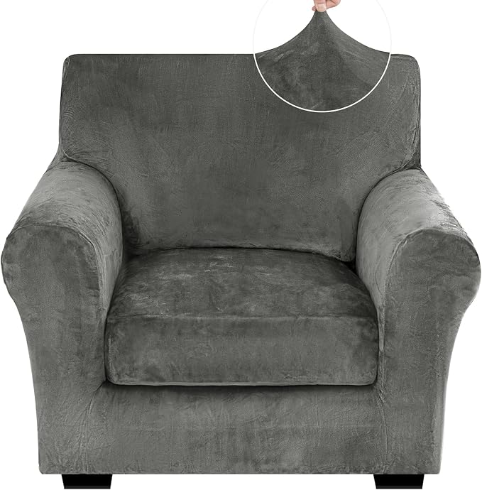 XINEAGE 2-Piece Velvet Armchair Sofa Cover, Couch Covers for Dog,Gray | 1 Cushion Chair,Stretch Non-slip Elastic, Pet-friendly, Washable, Fast Setup, Soft Plush Fabric, Furniture Protector. by XINEAGE