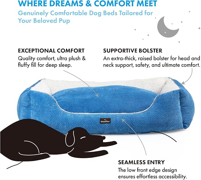 GRANDTIES Fluffy Dog Beds for Small Medium Large Dogs & Cats, Machine Washable Dog Bed, Rectangle Breathable Soft Calming Sleeping Warming Pet Beds with Waterproof & Non-Slip Bottom (XL 40", Azure) - Image 2